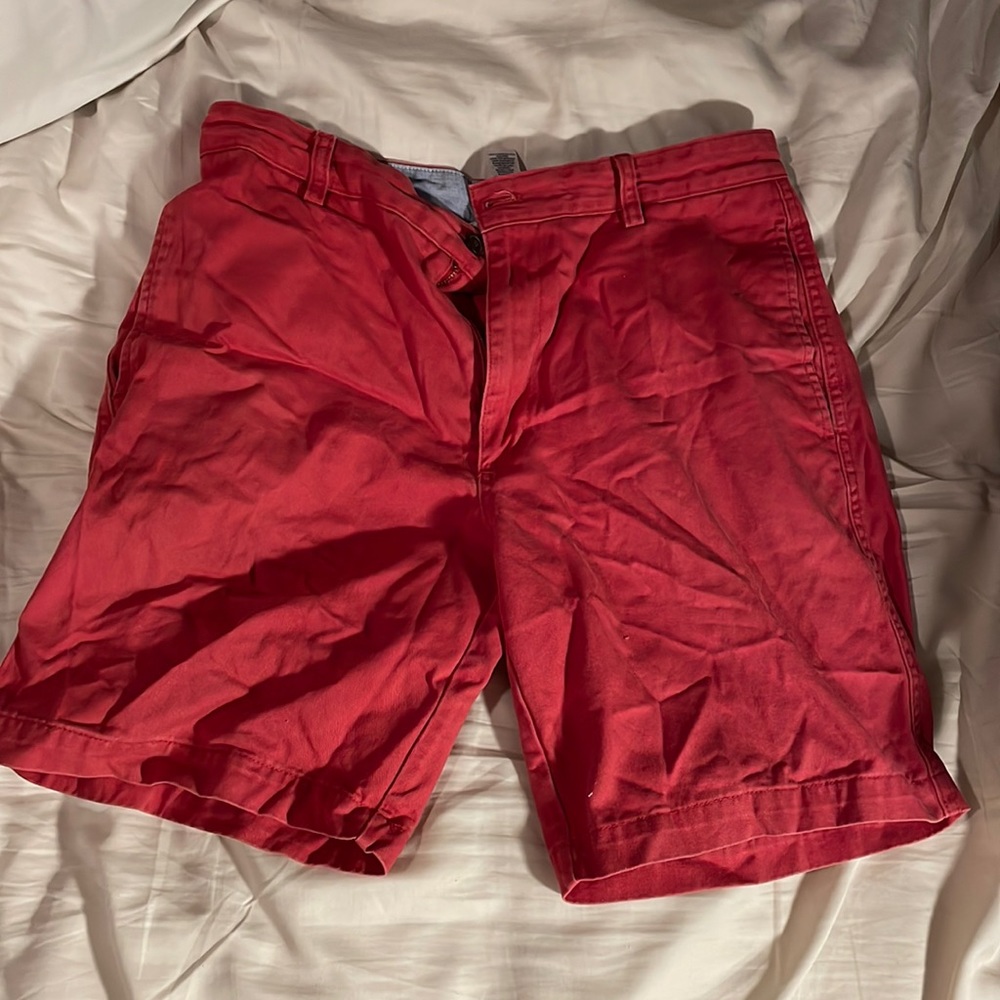 Red flat-front shorts